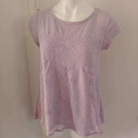 Rewind purple/lavender lace front short sleeve top - Picture 2 of 5